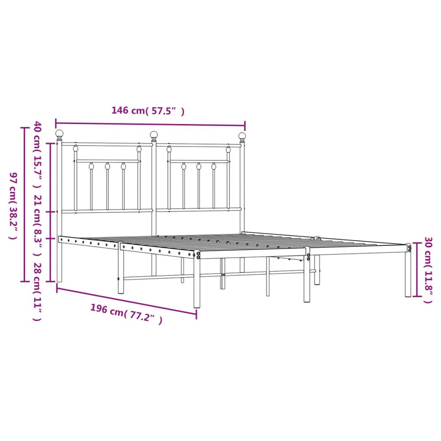 Bedframe Metaal 140 x 190 cm Wit met hoofdbord