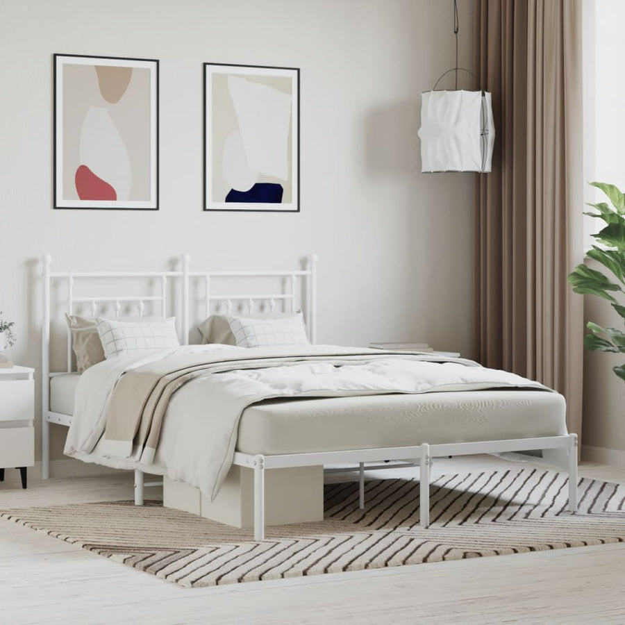 Bedframe Metaal 140 x 190 cm Wit met hoofdbord