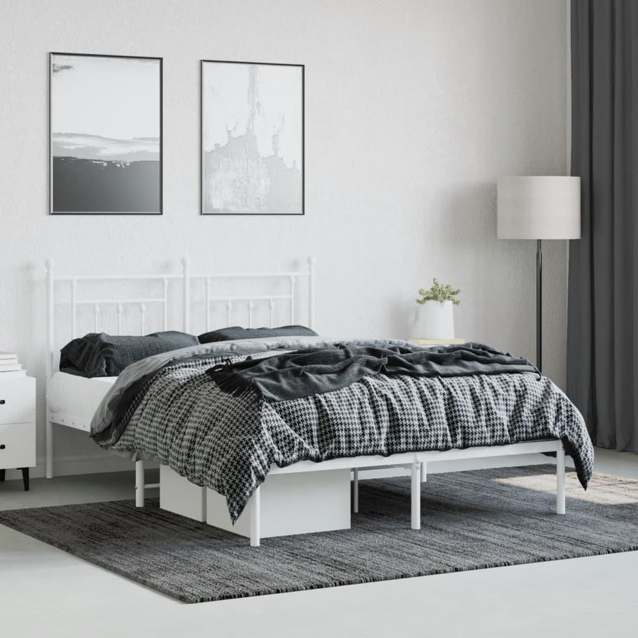 Bedframe Metaal 140 x 200 cm Wit met hoofdbord