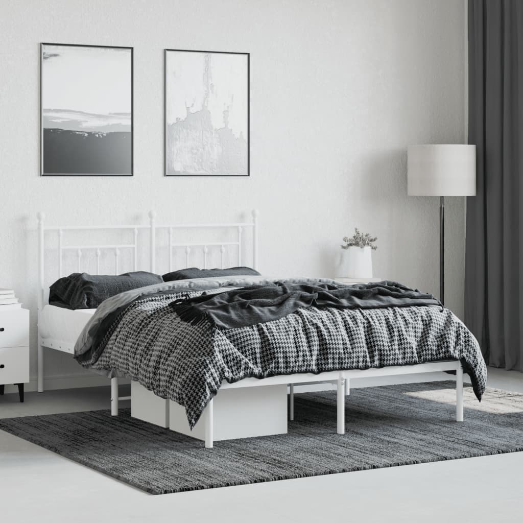 Bedframe Metaal 150 x 200 cm Wit met hoofdbord
