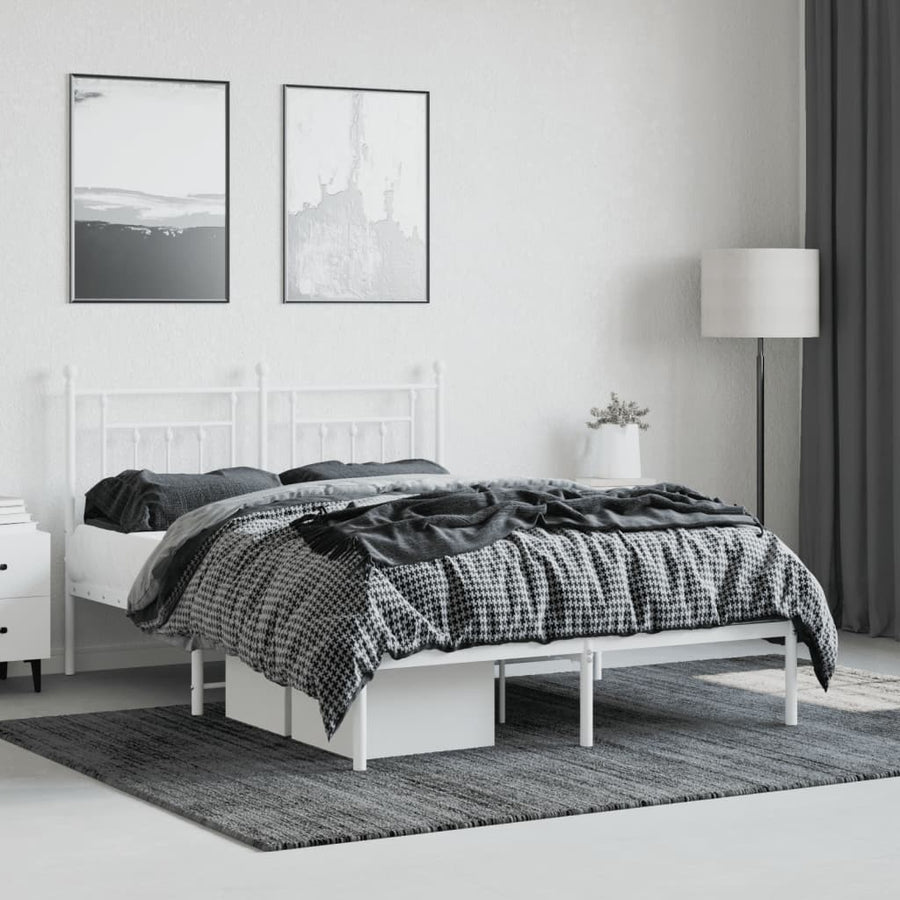 Bedframe Metaal 150 x 200 cm Wit met hoofdbord
