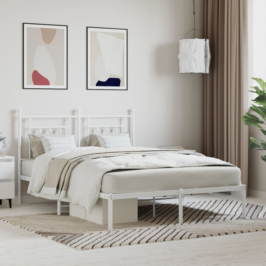 Bedframe Metaal 150 x 200 cm Wit met hoofdbord