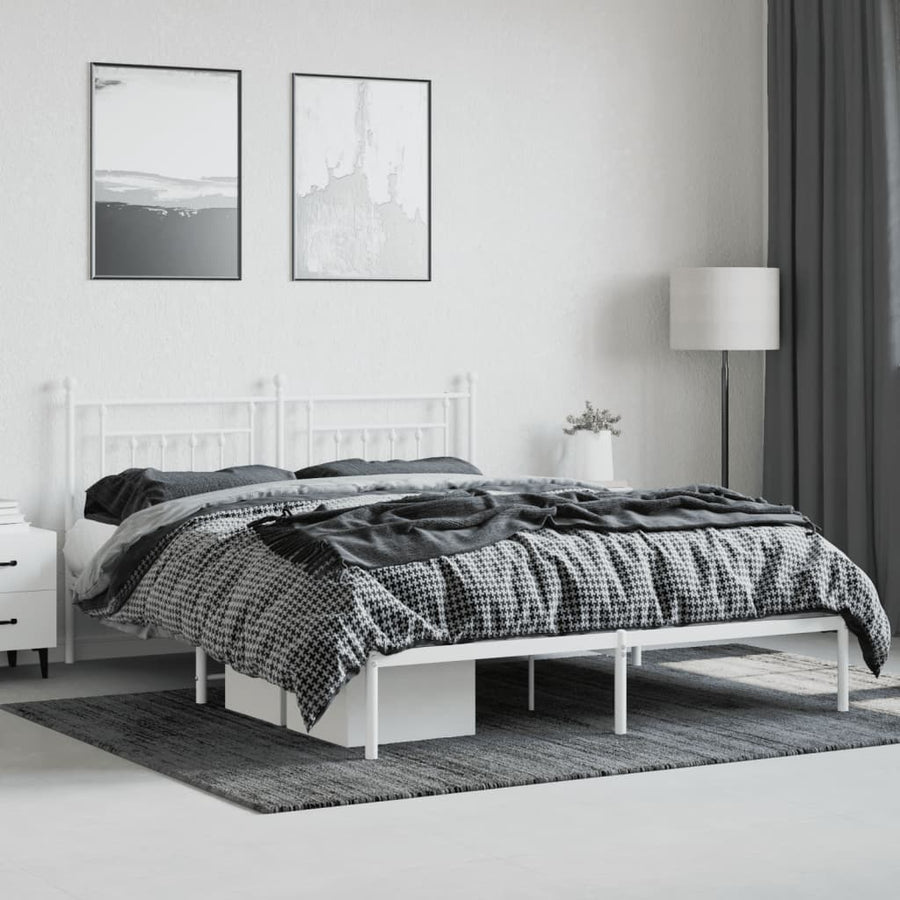 Bedframe Metaal 180 x 200 cm Wit met hoofdbord