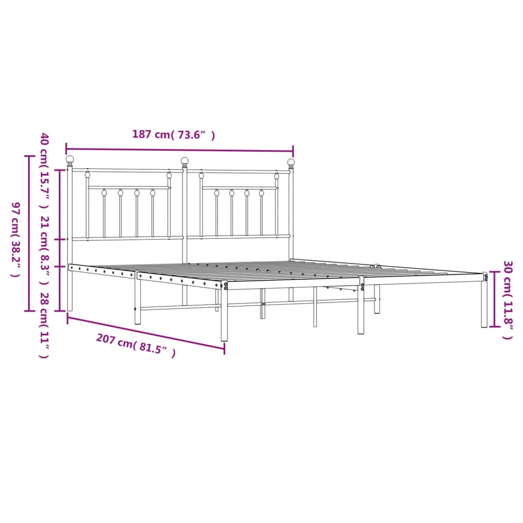 Bedframe Metaal 180 x 200 cm Wit met hoofdbord
