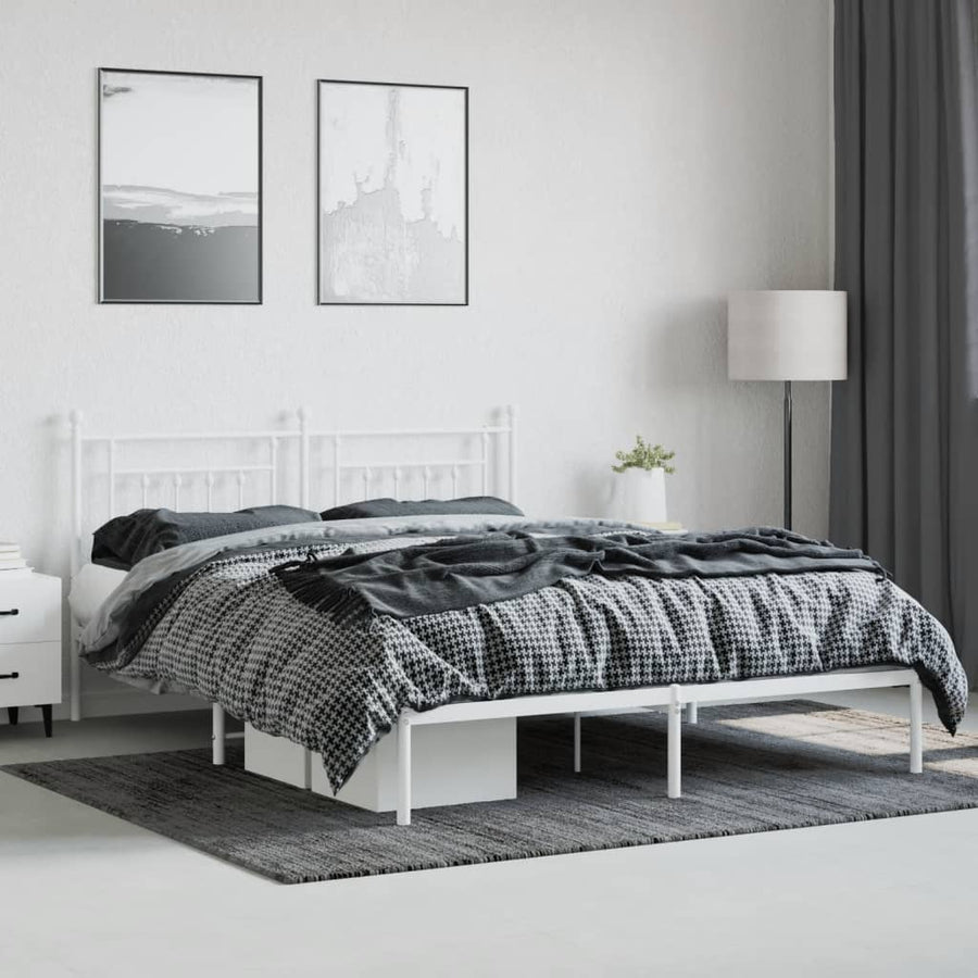 Bedframe Metaal 183 x 213 cm Wit met hoofdbord