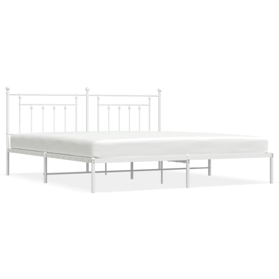 Bedframe Metaal 193 x 203 cm Wit met hoofdbord
