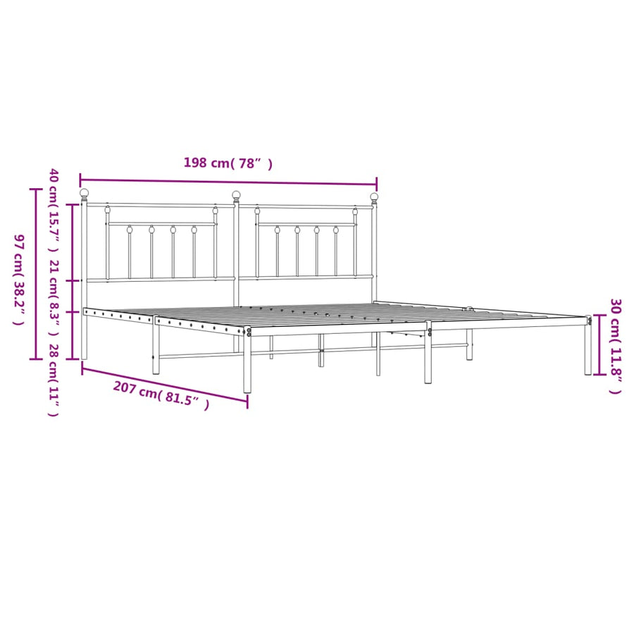 Bedframe Metaal 193 x 203 cm Wit met hoofdbord
