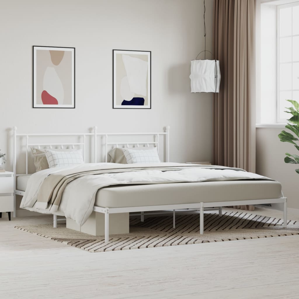 Bedframe Metaal 193 x 203 cm Wit met hoofdbord