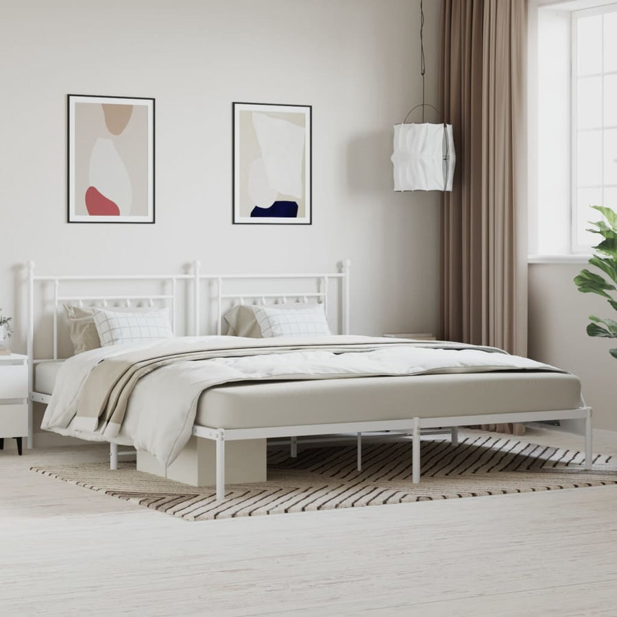 Bedframe Metaal 193 x 203 cm Wit met hoofdbord