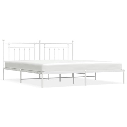 Bedframe Metaal 200 x 200 cm Wit met hoofdbord