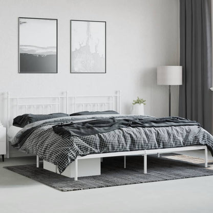 Bedframe Metaal 200 x 200 cm Wit met hoofdbord