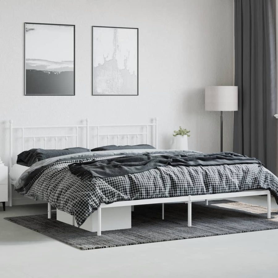 Bedframe Metaal 200 x 200 cm Wit met hoofdbord
