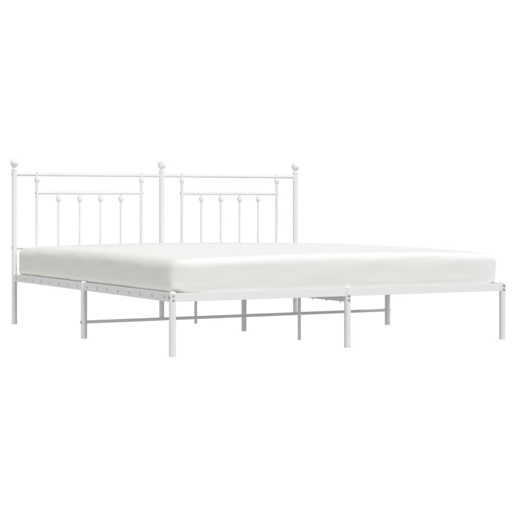 Bedframe Metaal 200 x 200 cm Wit met hoofdbord
