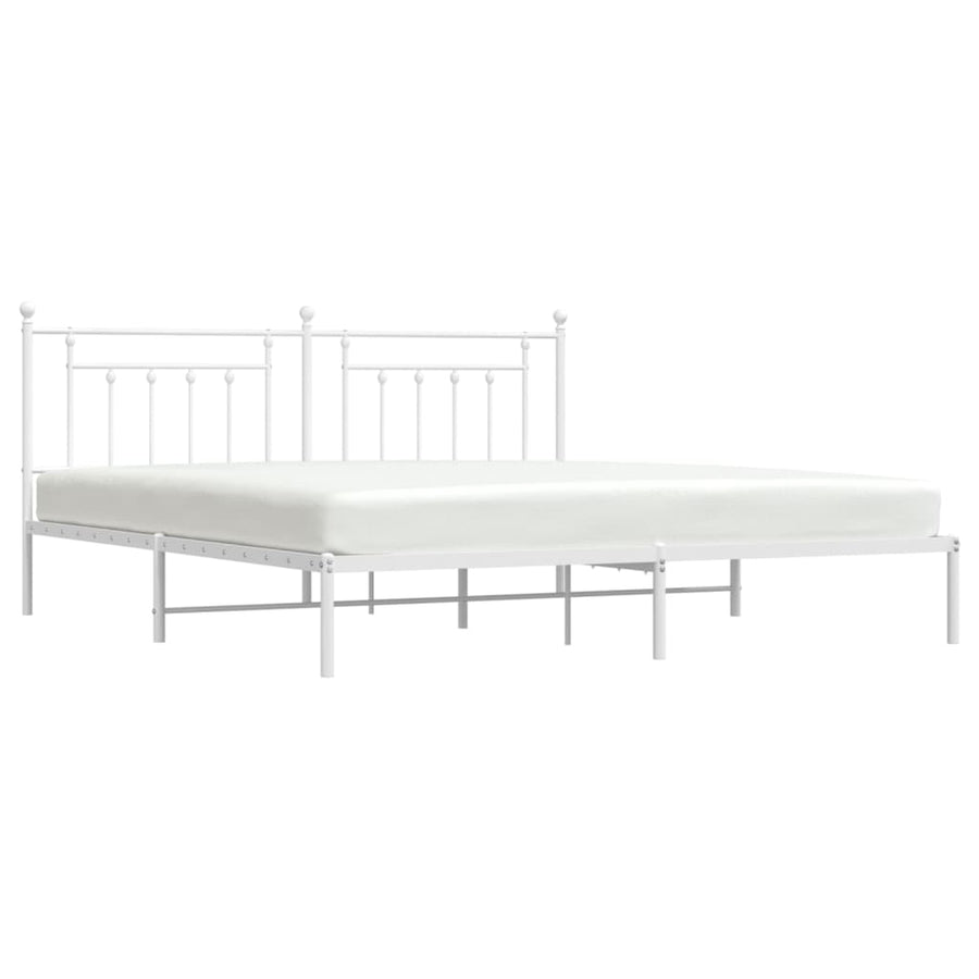 Bedframe Metaal 200 x 200 cm Wit met hoofdbord