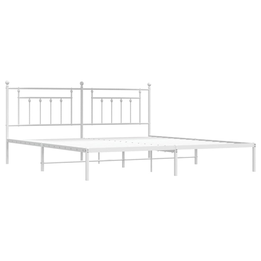 Bedframe Metaal 200 x 200 cm Wit met hoofdbord