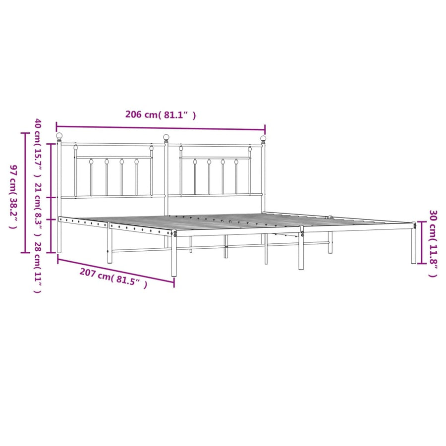 Bedframe Metaal 200 x 200 cm Wit met hoofdbord
