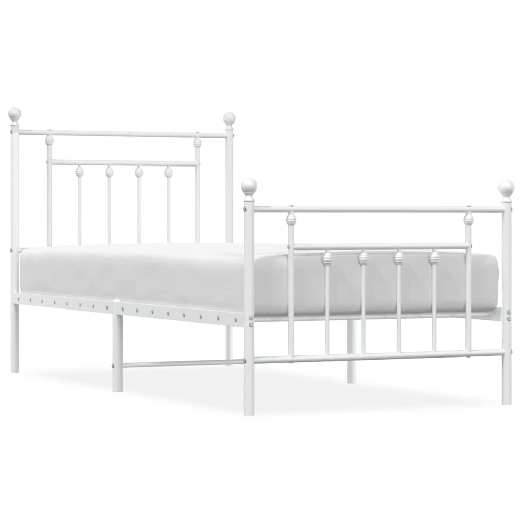 Bedframe Met Hoofd- En Voeteneinde Metaal 90 x 190 cm Wit met hoofdbord & voetbord