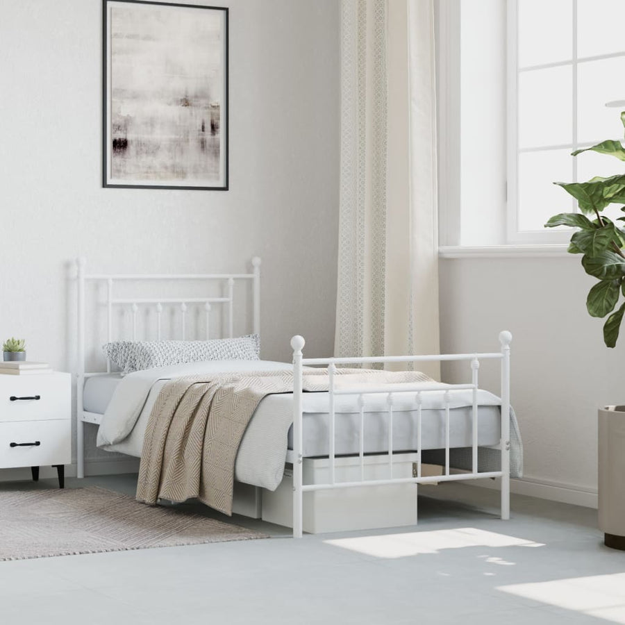Bedframe Met Hoofd- En Voeteneinde Metaal 90 x 190 cm Wit met hoofdbord & voetbord