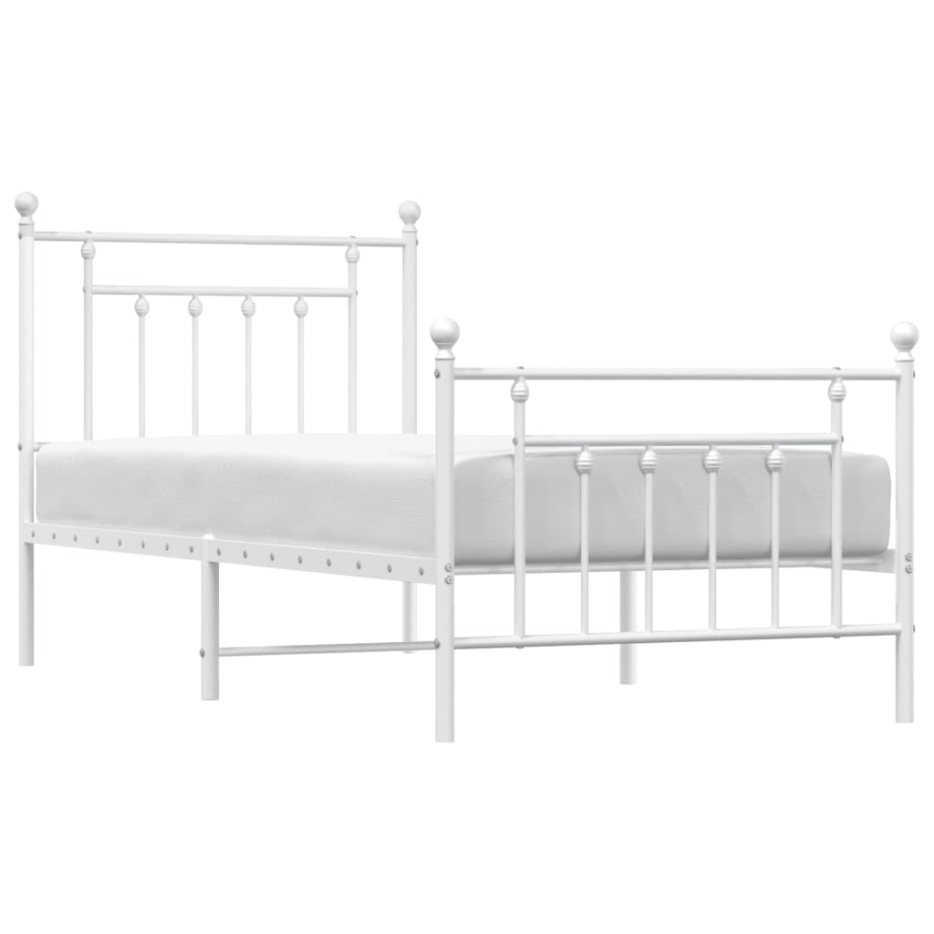 Bedframe Met Hoofd- En Voeteneinde Metaal 90 x 190 cm Wit met hoofdbord & voetbord