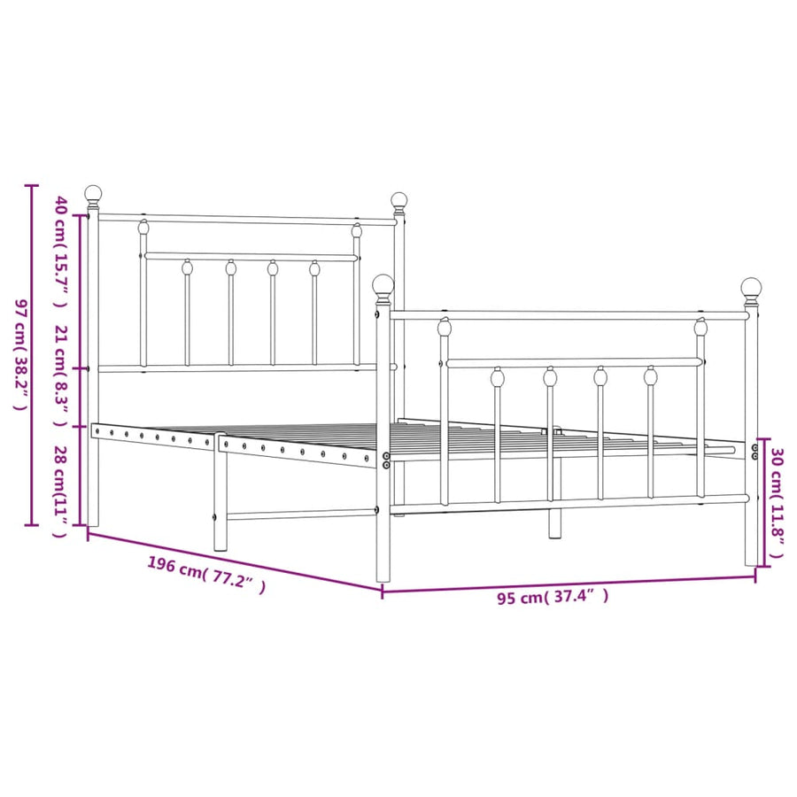 Bedframe Met Hoofd- En Voeteneinde Metaal 90 x 190 cm Wit met hoofdbord & voetbord