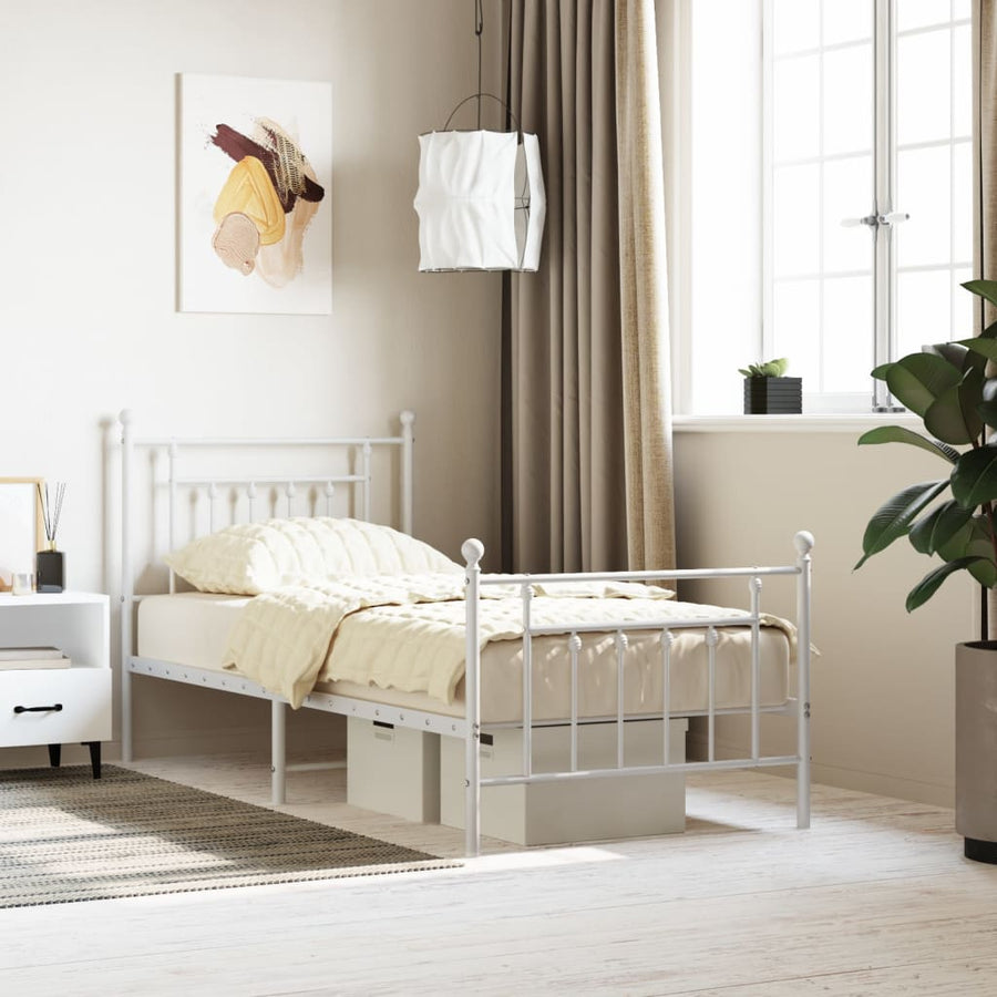 Bedframe Met Hoofd- En Voeteneinde Metaal 90 x 190 cm Wit met hoofdbord & voetbord