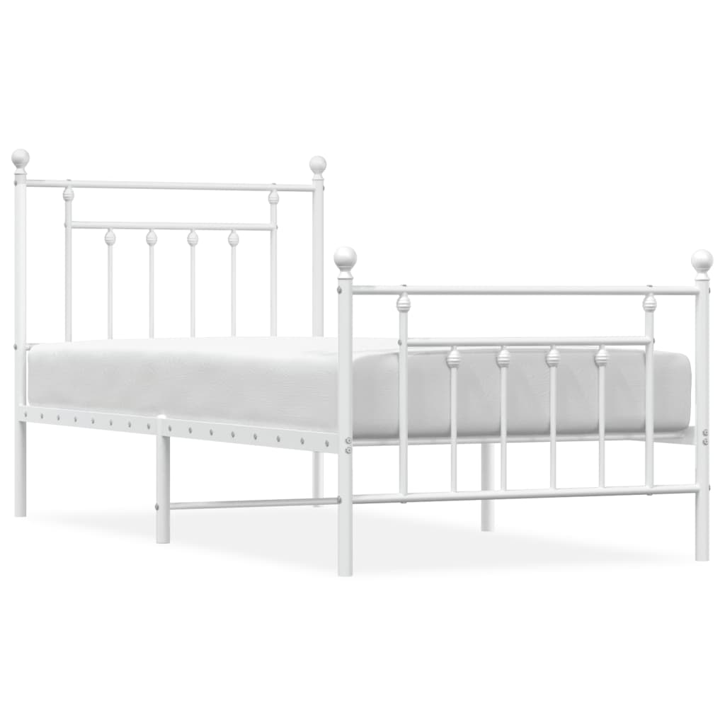 Bedframe Met Hoofd- En Voeteneinde Metaal 90 x 200 cm Wit met hoofdbord & voetbord