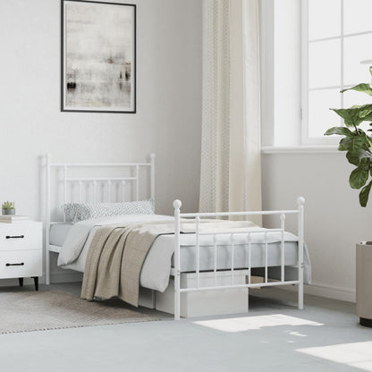 Bedframe Met Hoofd- En Voeteneinde Metaal 90 x 200 cm Wit met hoofdbord & voetbord