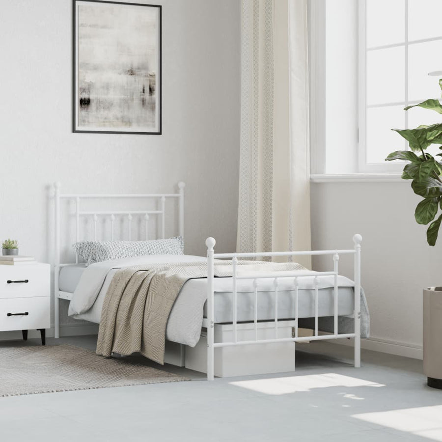 Bedframe Met Hoofd- En Voeteneinde Metaal 90 x 200 cm Wit met hoofdbord & voetbord