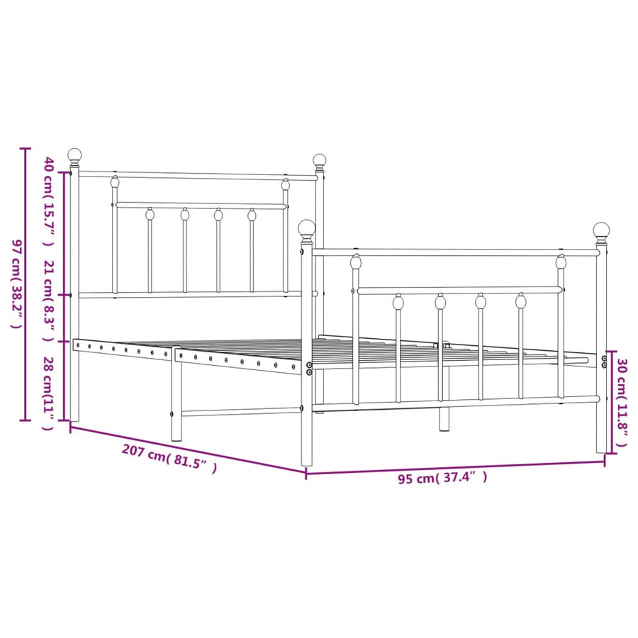 Bedframe Met Hoofd- En Voeteneinde Metaal 90 x 200 cm Wit met hoofdbord & voetbord