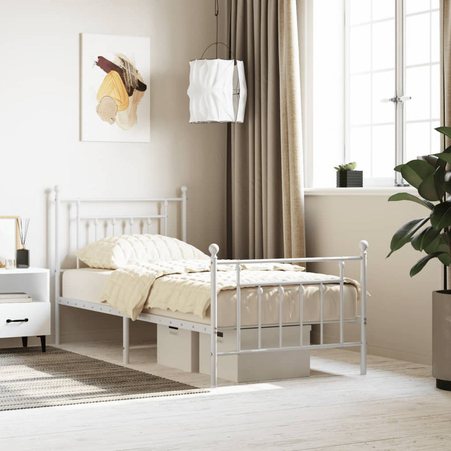 Bedframe Met Hoofd- En Voeteneinde Metaal 90 x 200 cm Wit met hoofdbord & voetbord