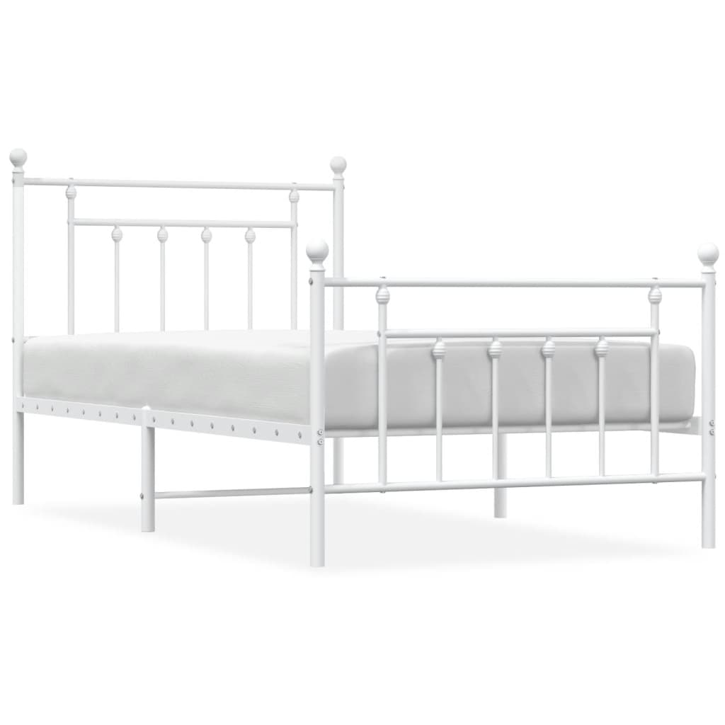 Bedframe Met Hoofd- En Voeteneinde Metaal 100 x 190 cm Wit met hoofdbord & voetbord