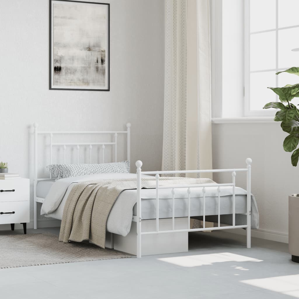 Bedframe Met Hoofd- En Voeteneinde Metaal 100 x 190 cm Wit met hoofdbord & voetbord