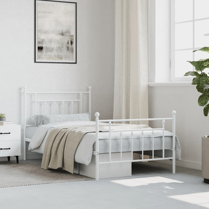 Bedframe Met Hoofd- En Voeteneinde Metaal 100 x 190 cm Wit met hoofdbord & voetbord