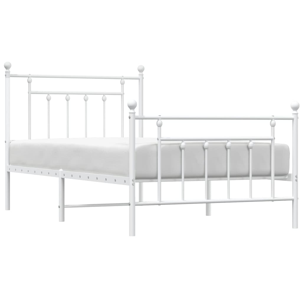 Bedframe Met Hoofd- En Voeteneinde Metaal 100 x 190 cm Wit met hoofdbord & voetbord