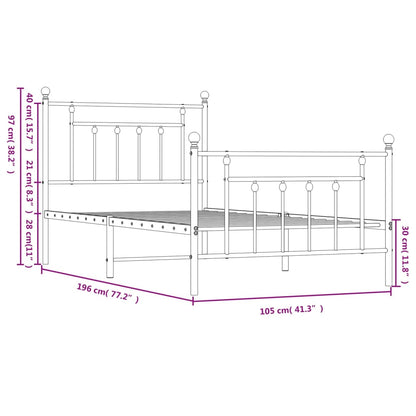 Bedframe Met Hoofd- En Voeteneinde Metaal 100 x 190 cm Wit met hoofdbord & voetbord