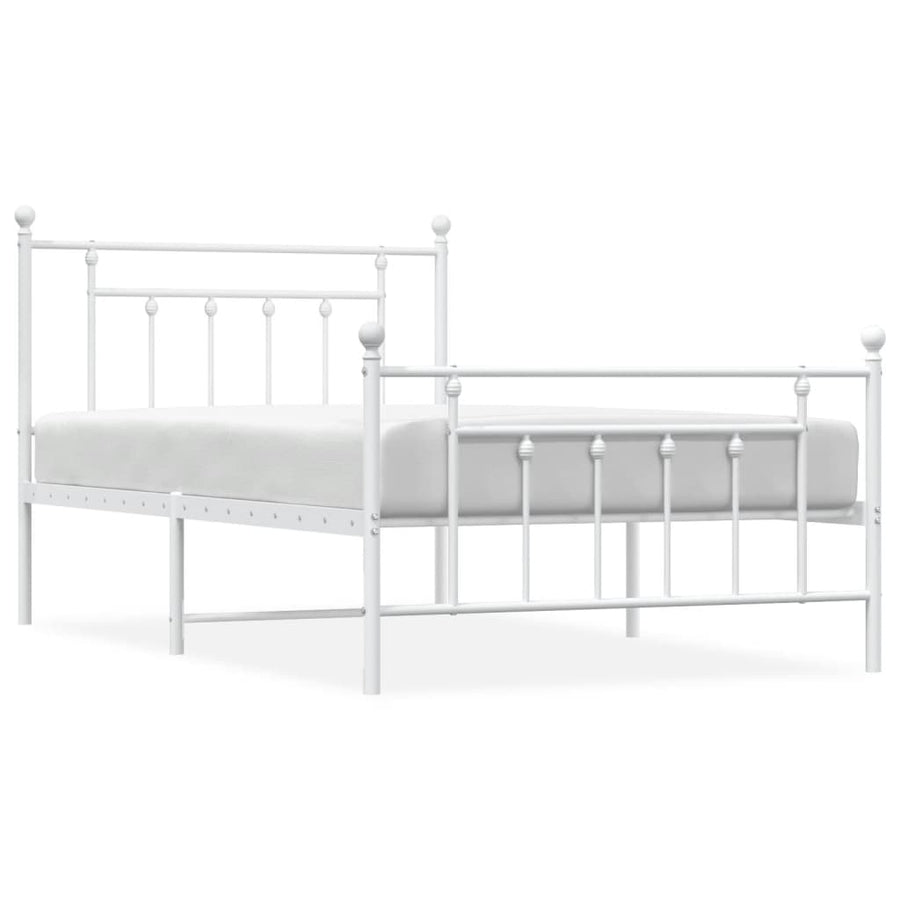 Bedframe Met Hoofd- En Voeteneinde Metaal 100 x 200 cm Wit met hoofdbord & voetbord