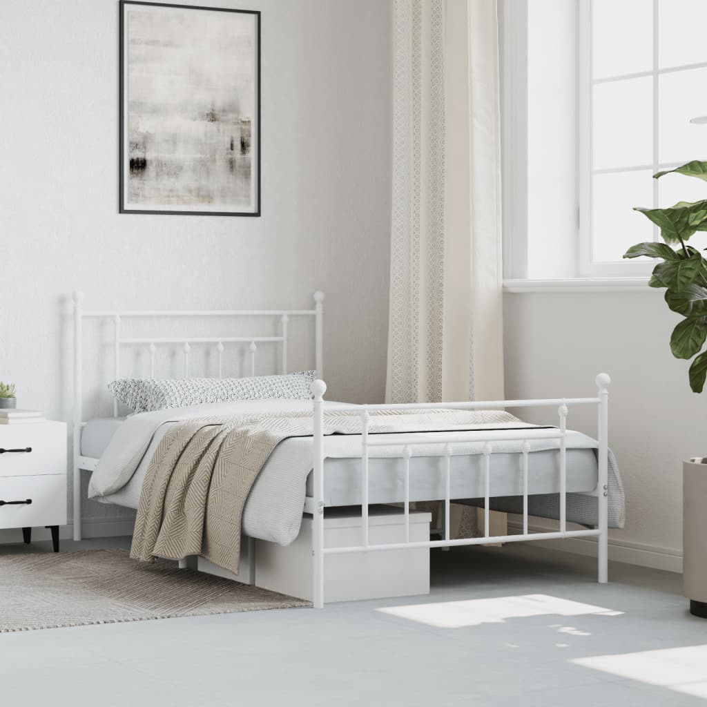 Bedframe Met Hoofd- En Voeteneinde Metaal 100 x 200 cm Wit met hoofdbord & voetbord