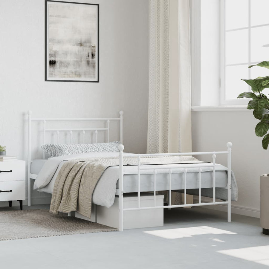 Bedframe Met Hoofd- En Voeteneinde Metaal 100 x 200 cm Wit met hoofdbord & voetbord