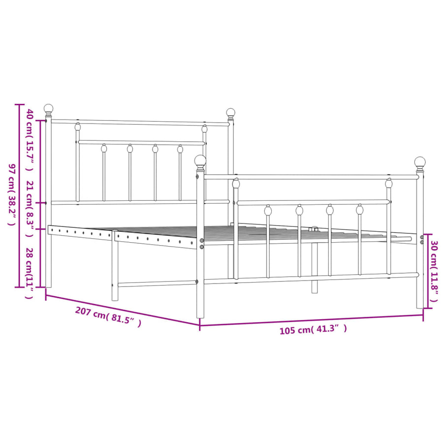 Bedframe Met Hoofd- En Voeteneinde Metaal 100 x 200 cm Wit met hoofdbord & voetbord