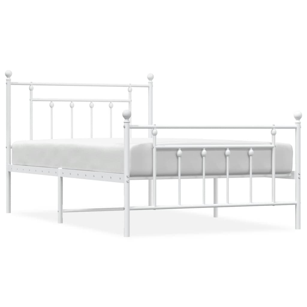 Bedframe Met Hoofd- En Voeteneinde Metaal 107 x 203 cm Wit met hoofdbord & voetbord