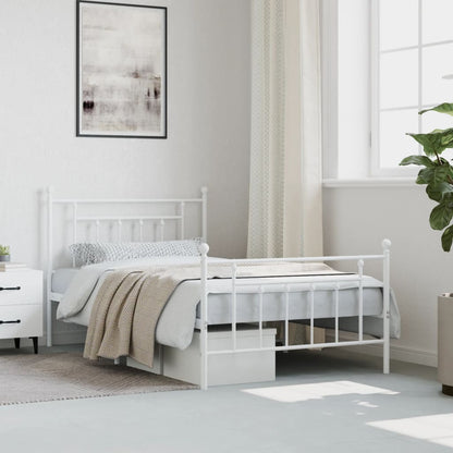 Bedframe Met Hoofd- En Voeteneinde Metaal 107 x 203 cm Wit met hoofdbord & voetbord