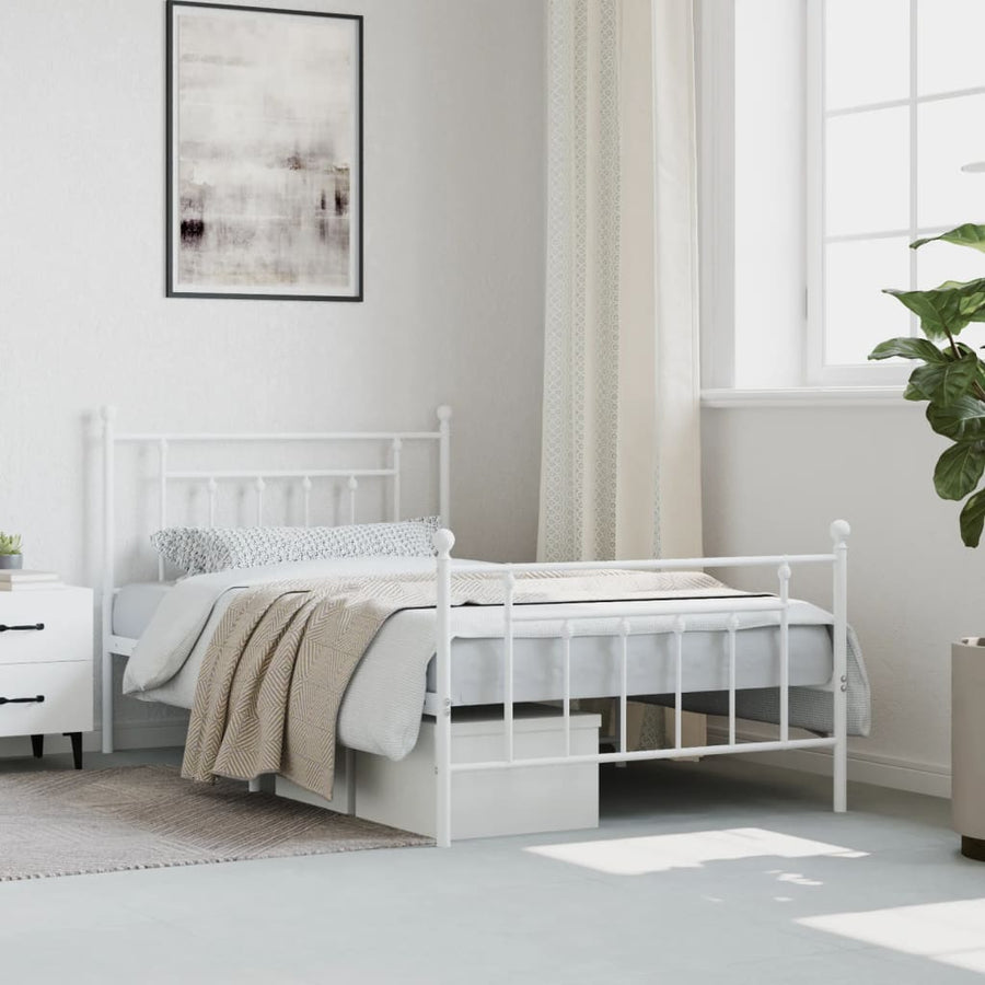 Bedframe Met Hoofd- En Voeteneinde Metaal 107 x 203 cm Wit met hoofdbord & voetbord