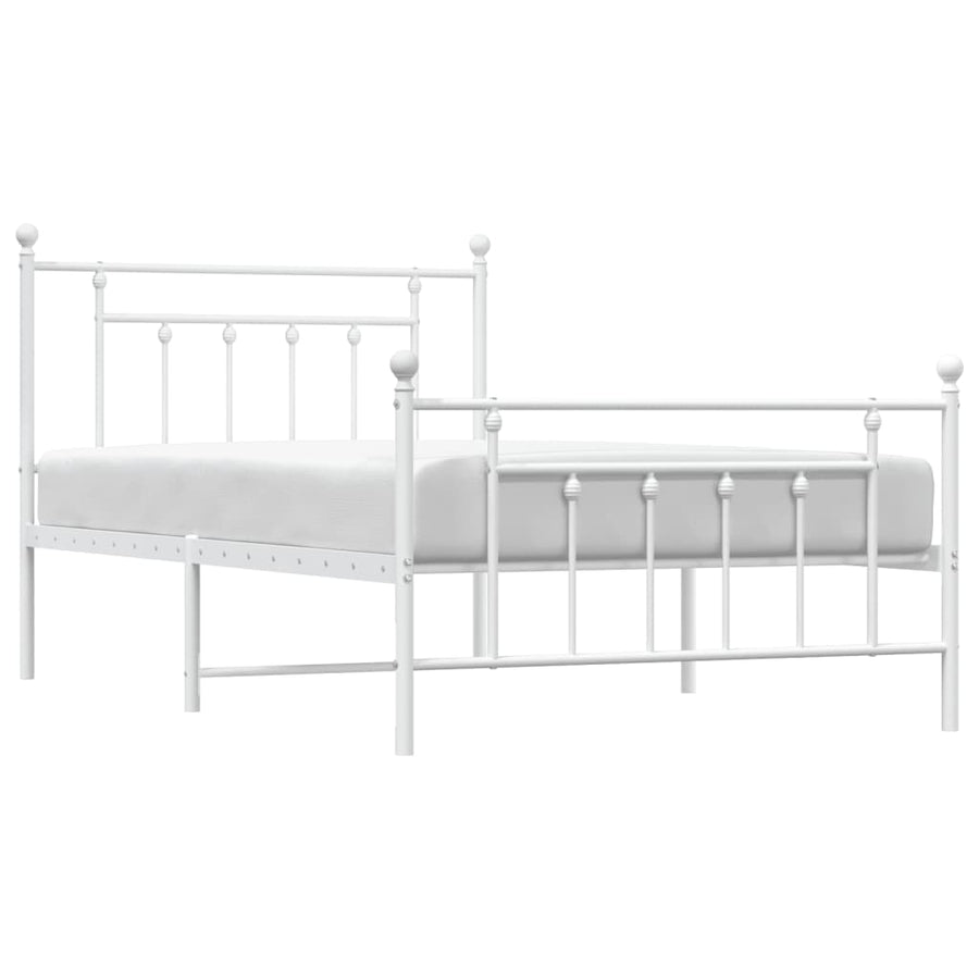Bedframe Met Hoofd- En Voeteneinde Metaal 107 x 203 cm Wit met hoofdbord & voetbord