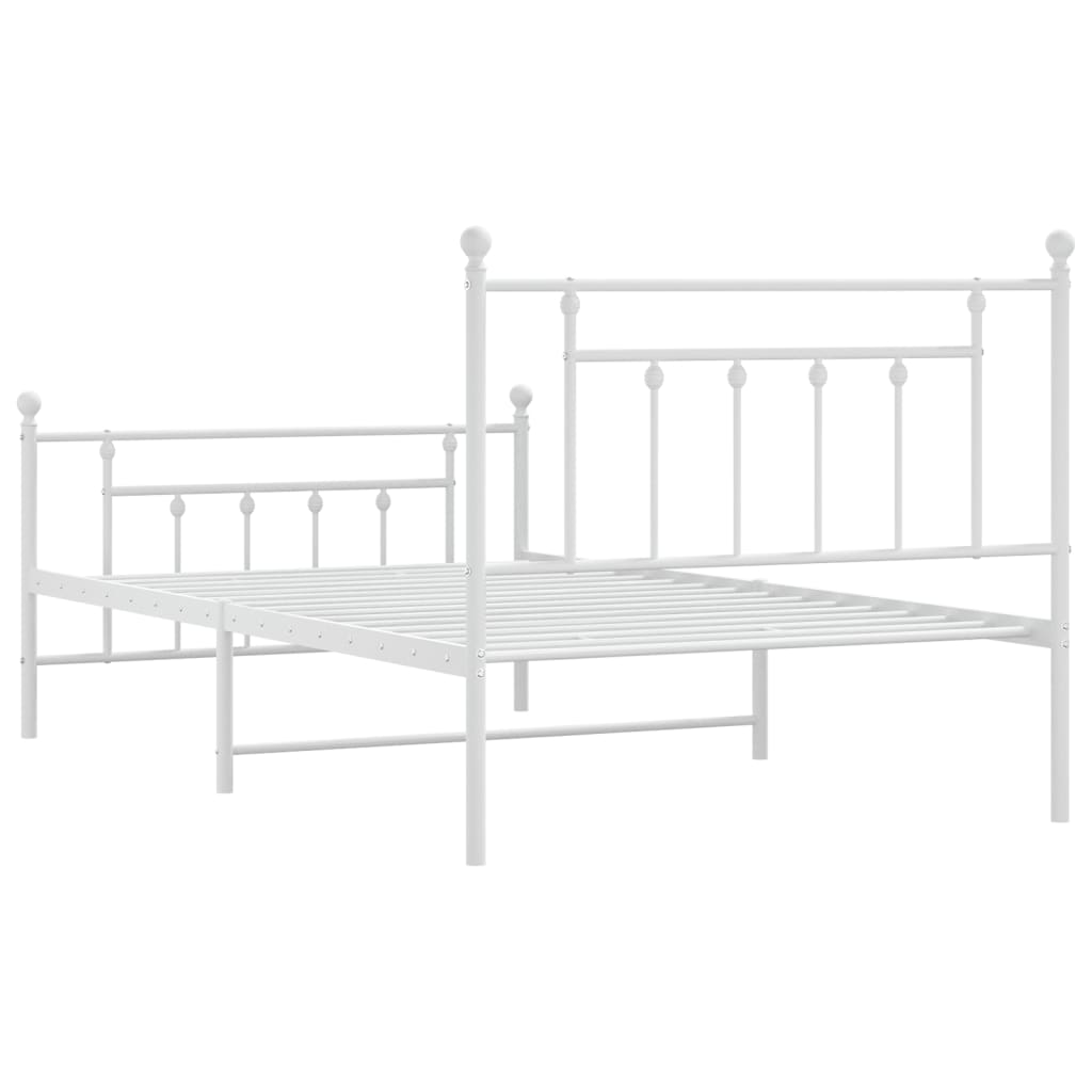 Bedframe Met Hoofd- En Voeteneinde Metaal 107 x 203 cm Wit met hoofdbord & voetbord