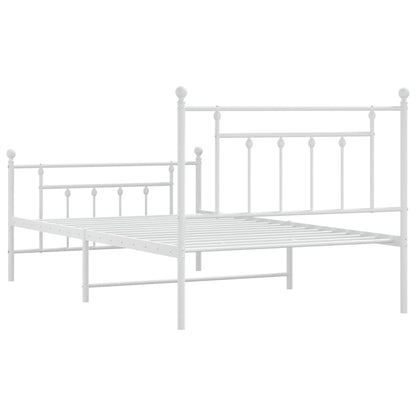 Bedframe Met Hoofd- En Voeteneinde Metaal 107 x 203 cm Wit met hoofdbord & voetbord
