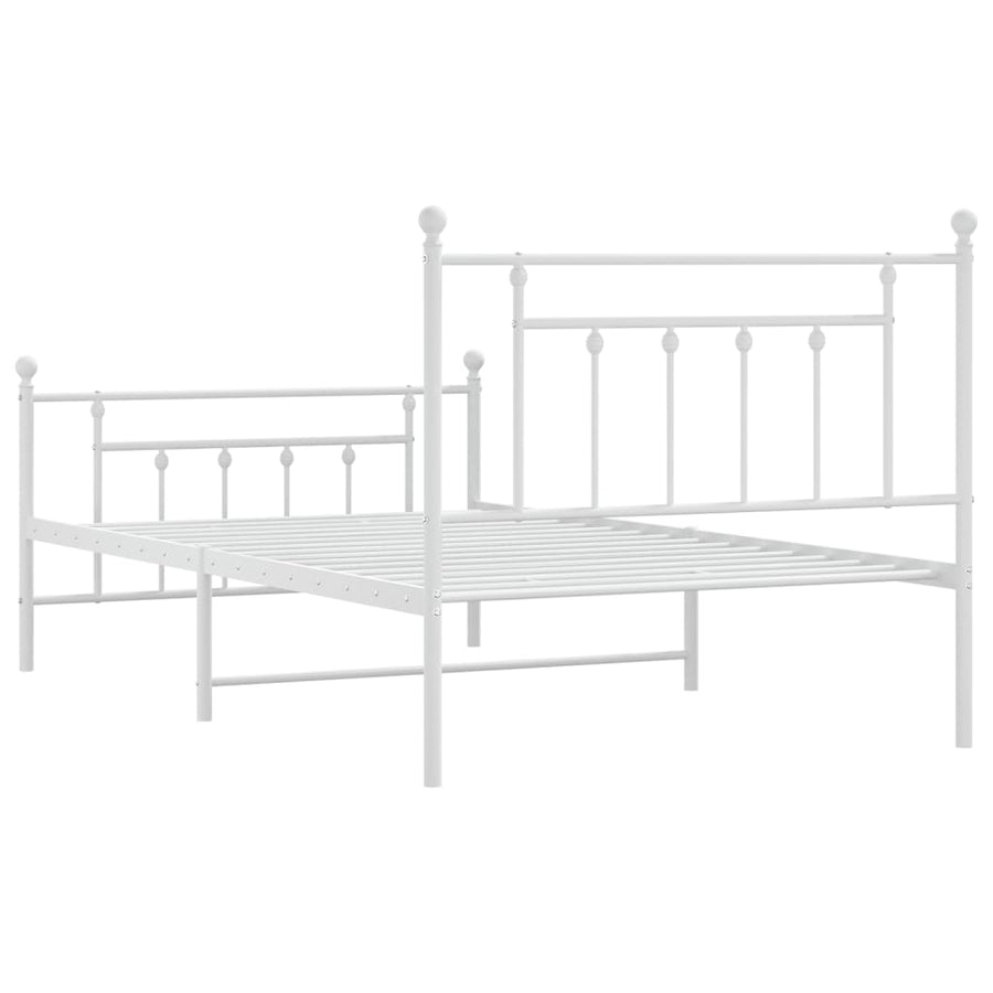Bedframe Met Hoofd- En Voeteneinde Metaal 107 x 203 cm Wit met hoofdbord & voetbord