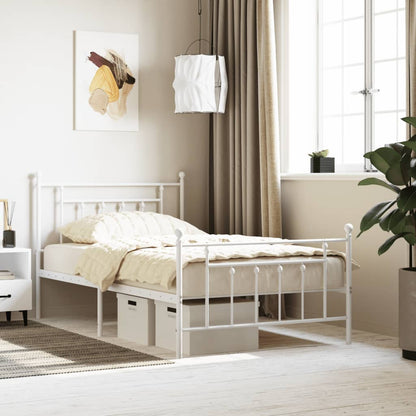 Bedframe Met Hoofd- En Voeteneinde Metaal 107 x 203 cm Wit met hoofdbord & voetbord
