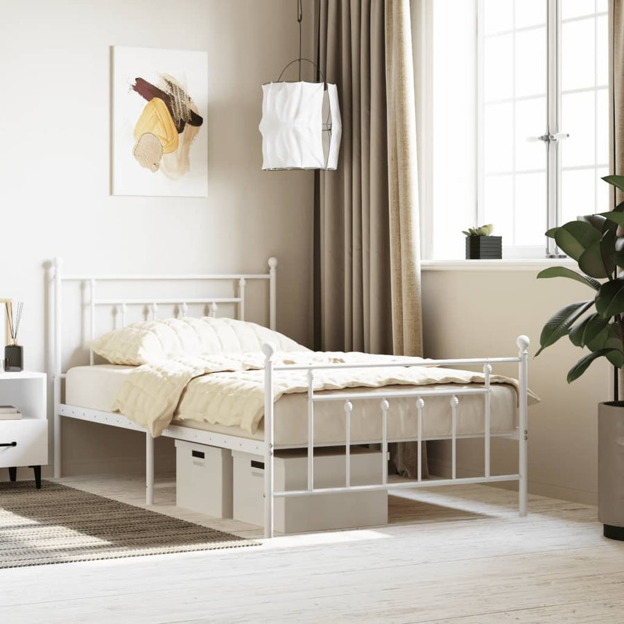 Bedframe Met Hoofd- En Voeteneinde Metaal 107 x 203 cm Wit met hoofdbord & voetbord