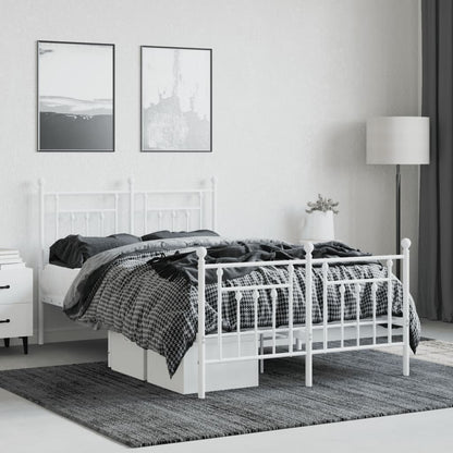 Bedframe Met Hoofd- En Voeteneinde Metaal 120 X 190 Cm Wit met hoofdbord & voetbord