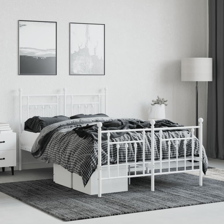 Bedframe Met Hoofd- En Voeteneinde Metaal 120 X 190 Cm Wit met hoofdbord & voetbord